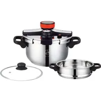 Schnellkochtöpfe Dampfkochtöpfe 2-in-1 Schnellkochtopf 10 L Edelstahl Induktion mit Glasdeckel Royal Swiss - Silber