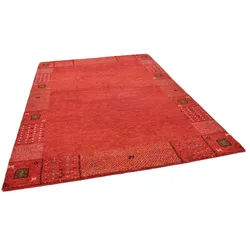 Wollteppich THEKO "Denver 1999", rot, B:70cm H:16mm L:140cm, Schurwolle, Teppiche, reine Wolle, Gabbeh Design, handgeknüpft, mit Bordüre