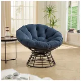 ABRIHOME Papasan Sessel in Blau Rattan 360 Grad drehbar mit Kissen für Wohnzimmer | Gr.: onesize