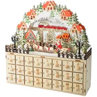 Lodoot Weihnachts-Countdowns Holz Adventskalender Holz 24 Schubladen Schrank Stile Adventskalender mit LED-Licht Weihnachtsszene Holz