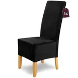 SCHEFFLER-Home Stretch Stuhlhussen Samt Puma Velvet/Velours Stuhlhussen Schwarz 4er Set/Stuhlabdeckung als Stuhlhussen Schwingstühle/Spann-Stuhlhussen Lang/eleganter Chenille Stuhlüberzug