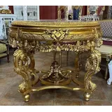 Casa Padrino Barock Konferenztisch Gold / Schwarz-Grau - Prunkvoller runder Massivholz Büro Tisch mit Marmorplatte - Büro Möbel im Barockstil - ... - Gold