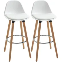 Homcom 2er-Set Barhocker mit Fußstützen Kunstleder Weiß 38,5 x 42,5 x 91 cm