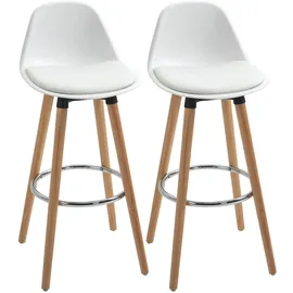 Homcom 2er-Set Barhocker mit Fußstützen Kunstleder Weiß 38,5 x 42,5 x 91 cm