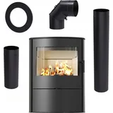 Kaminofen aus Stahl KRATKI AB/S/2/ROLLO Ø 150 10 kW leichtes Futterset - Schwarz