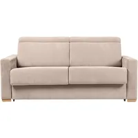 Schlafsofa mit verstellbaren Kopfstützen für 3 Personen in beige-samtigem Effektgewebe mit einer Matratze von 18 cm NORO