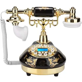 Antikes Telefon, Keramik Schwarzgold Retro Festnetz Telefon Blumenmuster Schreibtisch Telefon für Home Office Dekoration