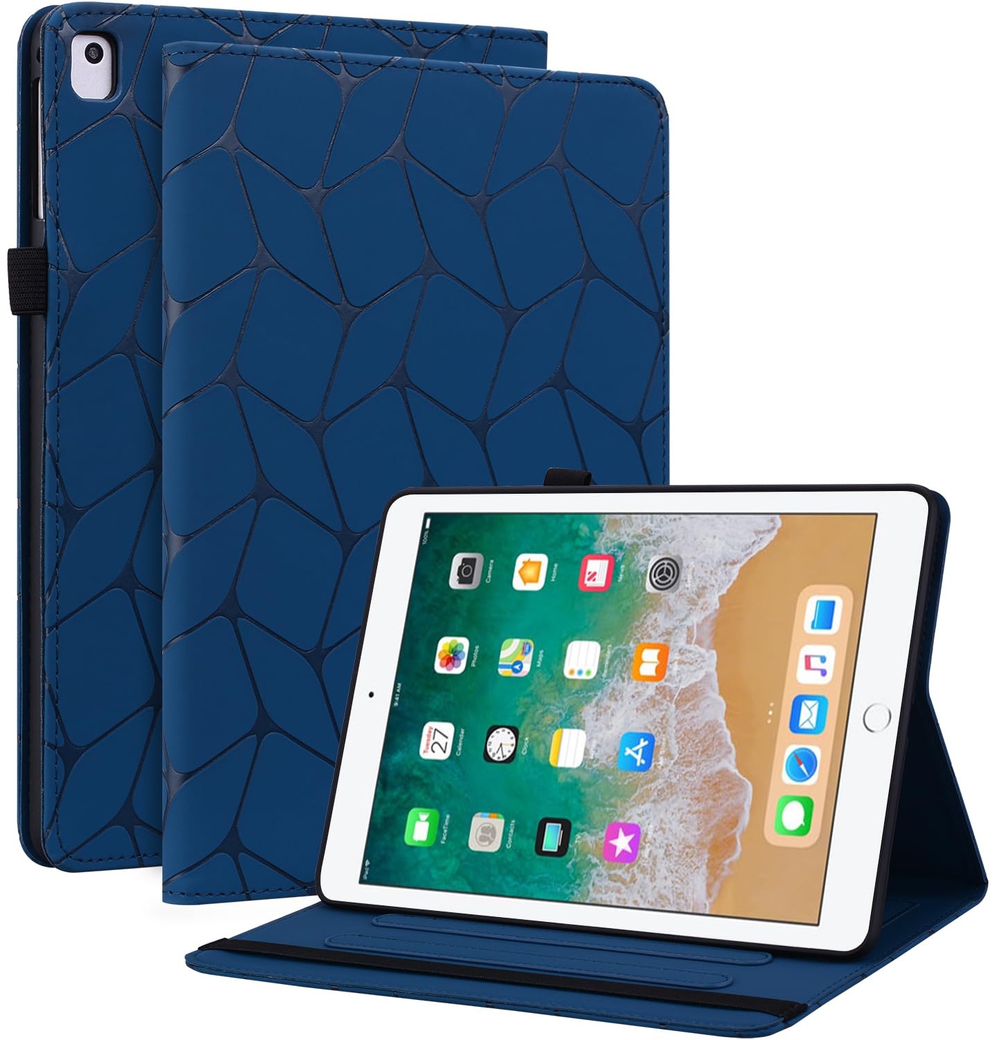 Hülle für iPad 9.7 Zoll 6. Generation 2018/5. Generation 2017,Stoßfest Schutzhülle mit Auto aufwachen/Schlaf Funktion Elastisches Band TabletHülle für iPad Air 2013 & Air 2. 2014 Blau