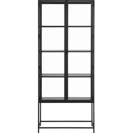Actona GROUP, schwarz (esche schwarz, matt schwarz), B:77cm H:186cm T:35cm, Melamin, Metall, Schränke, mit Glastüren und Metallrahmen, 4 Einlegeböden, B: 77 x H: 185,6 cm