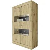 INOSIGN Vitrine INOSIGN "Basic Höhe 162 cm, Standvitrine mit 4 Türen - Metallgriffe", braun (artisan eichefarben), B:102cm H:162cm T:43cm, Schränke, Vitrine, Stauraumvitrine in moderner Rahmenoptik, Hochschrank, Anrichte