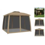 vidaXL Pavillon mit Doppeldach & Netzwänden Taupe 2,93x2,93 m Stahl