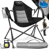 Kesser KESSER® Campingstuhl faltbar Schaukelstuhl bis 160 kg Angelstuhl Faltstuhl Klappstuhl Gepolstert Campinglicht und Getränkehalter + Tasche mit hoher Rückenlehne Strandstuhl mit Wippfunktion
