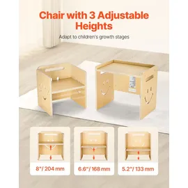 Vevor Montessori Tisch Stuhlset Kleinkindertischset (mit Tafel) aus Holz für 1–5-Jährige, höhenverstellbarer Kinderstuhl Aktivitätstisch Spieltisch, ideal zum Lesen Essen Spielen – Natur