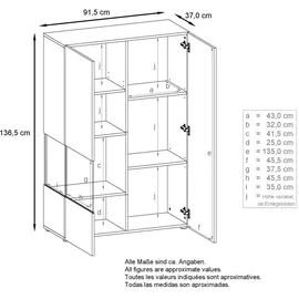 Vladon Standvitrine Morena V2 91,5 x 136,5 x 37 cm Weiß