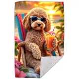 RPLUS Strandtuch 70 x 140 cm mit Pudel-Motiv – Baumwolle, weich - Badetuch Personalisiert mit Name (optional ohne Name)