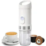 Tragbare elektrische Espressomaschine, kabellos, zum Aufwaermen und Kaltbruehen, 3 oz Einzelportions-Mini-Kaffeemaschine mit 3-IN-1-Kaffeepulver/N-... - Weiß