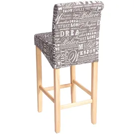 Mendler 2er-Set Barhocker HWC-C33, Barstuhl Tresenhocker, Holz ~ Schriftzug, grau, helle Beine, Stoff/Textil