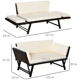 Outsunny Polyrattan Gartensofa 2-Sitzer Loungesofa braun