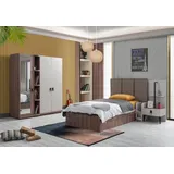 JV Möbel Kinderzimmer Set Bett Nachttisch Kleiderschrank, Braun Modern Hochwertig Möbel