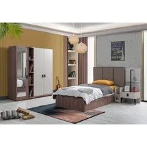 JV Möbel Kinderzimmer Set Bett Nachttisch Kleiderschrank, Braun Modern Hochwertig Möbel