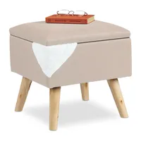 Relaxdays Hocker mit Stauraum, Kunstleinen-Bezug, gepolstert, Holzbeine, Fußhocker mit