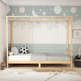 ML-Design Kinderbett Fußballtor Kiefer 90 x 200 cm naturbelassen