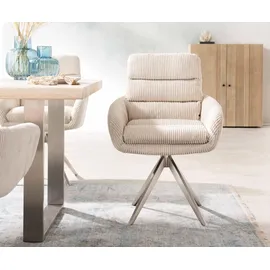 DeLife Polsterstuhl Abelia-Flex mit Armlehnen Kreuzgestell kantig Edelstahl Cord Beige
