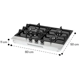 Klarstein Gaskocher 3-Flammig, 6,2kW Einbau-Gaskocher für Innenbereich, Edelstahl-Gaskocher für Wohnmobil, 3-Flammiger Gaskocher, Moderner Einbau