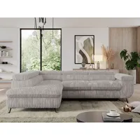 Sofa L-form, mit Bettkasten, Modern Wohnzimmer Ecksofa, Couchgarnitur, Schlaffunktion - PEDRO L - Cord - Hellgrau - Links - Hellgrau