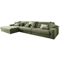 KAWOLA Ecksofa, Grün, Textil, Echtholz, 4-Sitzer, Füllung: Kaltschaum, Ottomane links, L-Form, 416x205 cm, Wohnzimmer, Sofas & Couches, Wohnlandschaften, Ecksofas