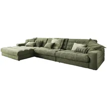 KAWOLA Ecksofa, Grün, Textil, Echtholz, 4-Sitzer, Füllung: Kaltschaum, Ottomane links, L-Form, 416x205 cm, Wohnzimmer, Sofas & Couches, Wohnlandschaften, Ecksofas