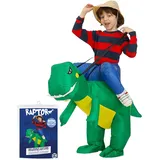 AirSuit® Aufblasbares Dinosaurier Kostüm für Kinder | Größe 90 bis 120cm | Raptor Kostüm | Aus sehr strapazierfähigem Polyester - Angenehm zu tragen | Inklusive Aufblassystem | OriginalCup®