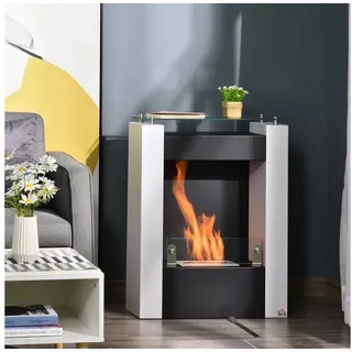 HOMCOM Echtfeuer-Dekokamin Alkohol-Kamin (Einzelstück, 1-St., Nicht anwendbar), Ethanol-Kamin Bio-Ethanol-Brenner 1993W 3 Std. kein Rauch Weiß+Schwarz schwarz