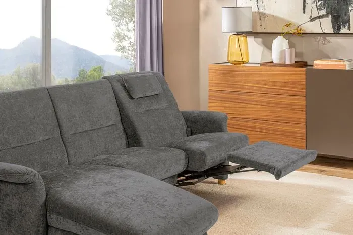 Segmüller Werkstätten Sofa inkl. Longchair Bora Stoff Ash