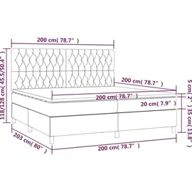 vidaXL Boxspringbett mit Matratze Hellgrau 200x200 cm Samt