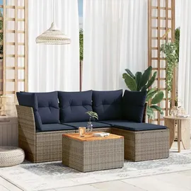 vidaXL 5-teiliges Gartensofa-Set mit Kissen, grau, Polyrattan - Grau