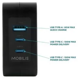 Mobilis 2USB-C 1USBA GaN Schwarz