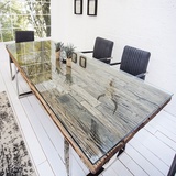 Riess-Ambiente Massiver Esstisch BARRACUDA Teak mit Stahl Kufenfüßen 240cm inkl. Glasplatte Esszimmertisch Konferenztisch