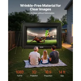 Vevor aufblasbare Filmleinwand Projektion Beamer Leinwand aus 600D, Projektionsleinwand mit tragbarer Aufbewahrungstasche, 16:9, Filmprojektion für