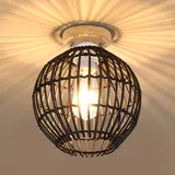 Osairous Vintage Deckenleuchte E27 Bamboo Shade Deckenlampe Cage Design Deckenlampe Schwarz Deckenlampe Wohnzimmer für Schlafzimmer,Wohnzimmer, Korridor, Balkon