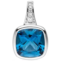 Kettenanhänger JOBO "Anhänger Weißgoldanhänger 18 mm", weißgold 585, blau, Schmuckanhänger, Damen, SI = kleine Einschlüsse, Diamanten Weißgold 585, Diamanten, Weißgold 585, Kettenanhänger, 14 Karat 585 Weißgold mit Blautopas und 5 Diamanten