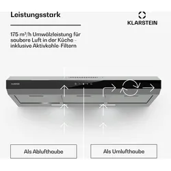 Klarstein Contempo Neo Unterbauhaube Abluft/Umluft 175 m3/h Abluftleistung SenseControl integrierte Touch-Steuerung Edelstahl / Acrylglasfront Edelstahl