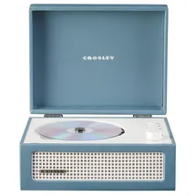 Crosley CR3517A-WB Voyager Retro tragbarer CD-Player mit Stereo-Bluetooth-Lautsprechern und FM-Radio, Washed Blue