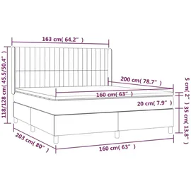 vidaXL Boxspringbett mit Matratze Hellgrau 160x200 cm Stoff - Grau