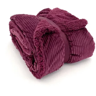 heimtexland super Dicke Cord Kuscheldecke mit flauschigem Sherpa Fell Wohndecke 200x150 Decke elegant Kuschelweich Geschenkidee Weihnachten Typ767 Bordeaux