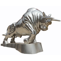 Casa Padrino Luxus XXL Garten Deko Skulptur Stier Silber H. 240 cm - Riesige XXL Garten Deko Edelstahl Figur - XXL Edelstahl Tierfigur - XXL Edelstahl Garten Skulpturen