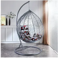 RAMROXX Luxus Hängesessel Miami XL Rattan Korb Grau Gestell