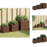 Pflanzkübel 3 Stk. Braun Poly Rattan - Blumentopf - Pflanzgefäß - Gartenmöbel - Balkonpflanzen - Terrasse