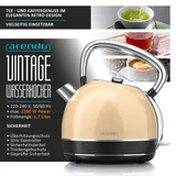 Arendo Wasserkocher Retro Design, 2200 Watt, Edelstahl Teekessel 1,7 Liter, Kalkfilter austauschbar, automatische Abschaltung, Beige