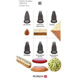 DE BUYER Auswahl von 6 Tüllen mit geometrischen Formen - De Buyer Noir Rectangle Plastique 6x2.5 cm